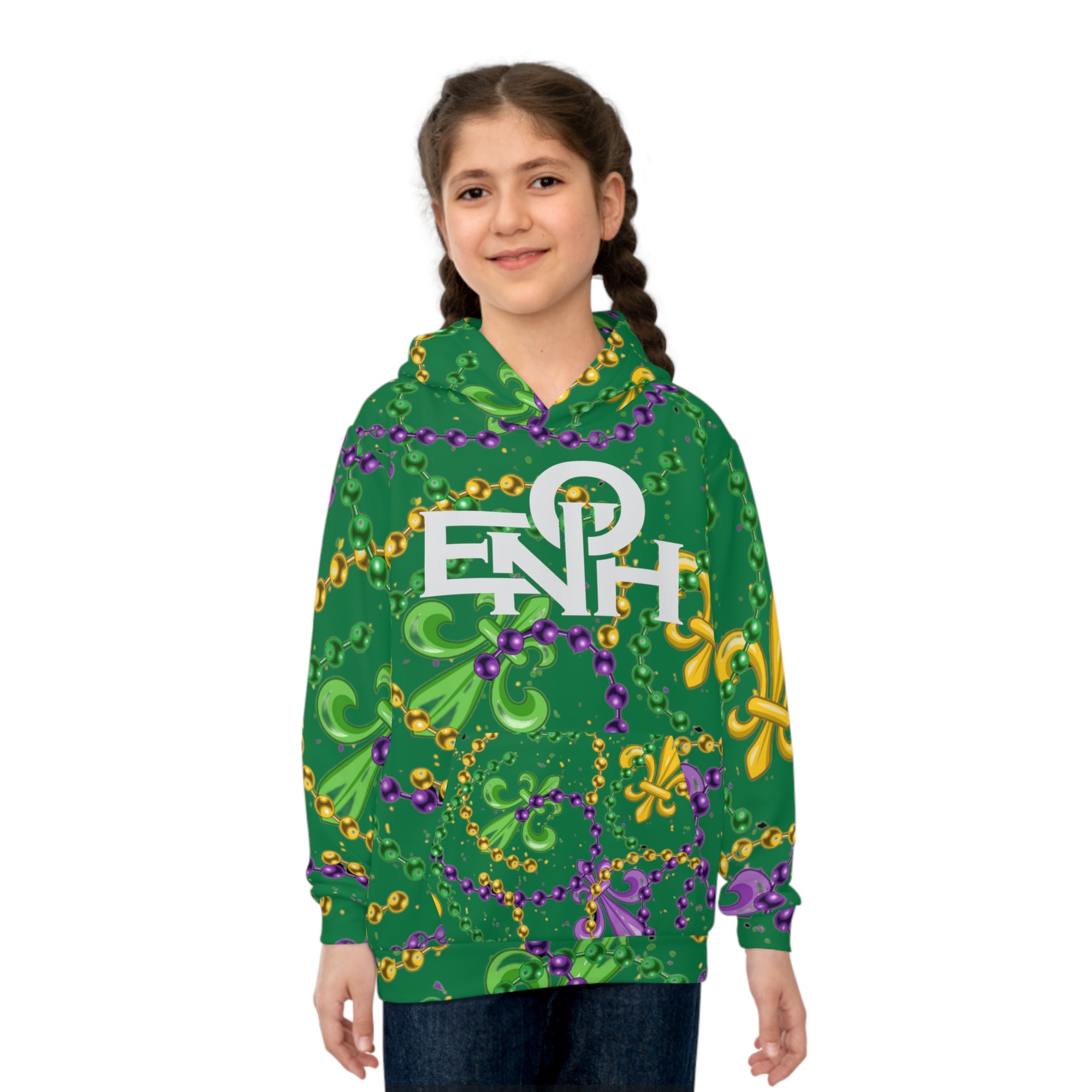 GREEN MARDI GRAS TIME CHILDREN'S HOODIE