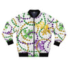 WHITE MARDI GRAS TIME BOMBER JACKET