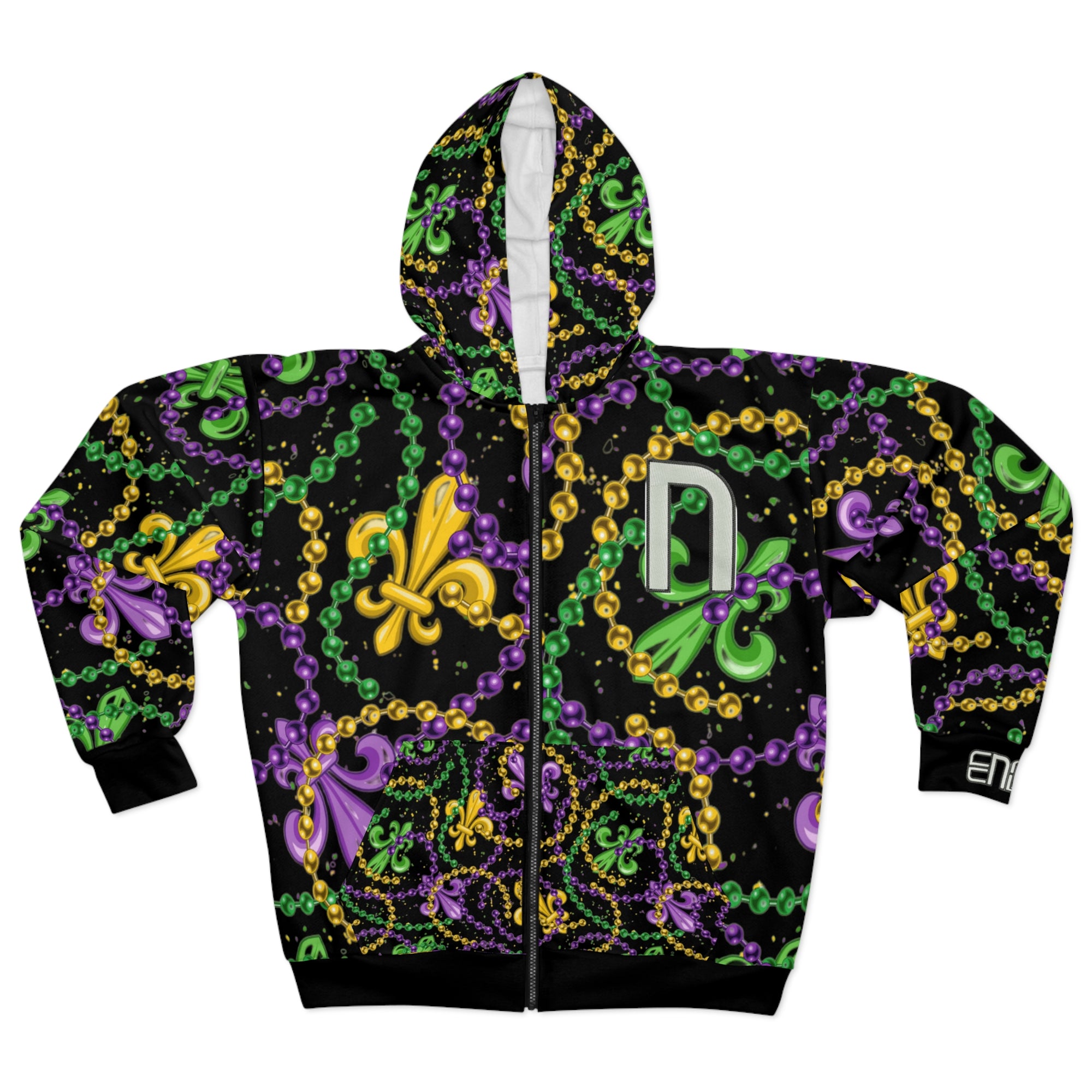 BLACK MARDI GRAS TIME ZIP HOODIE