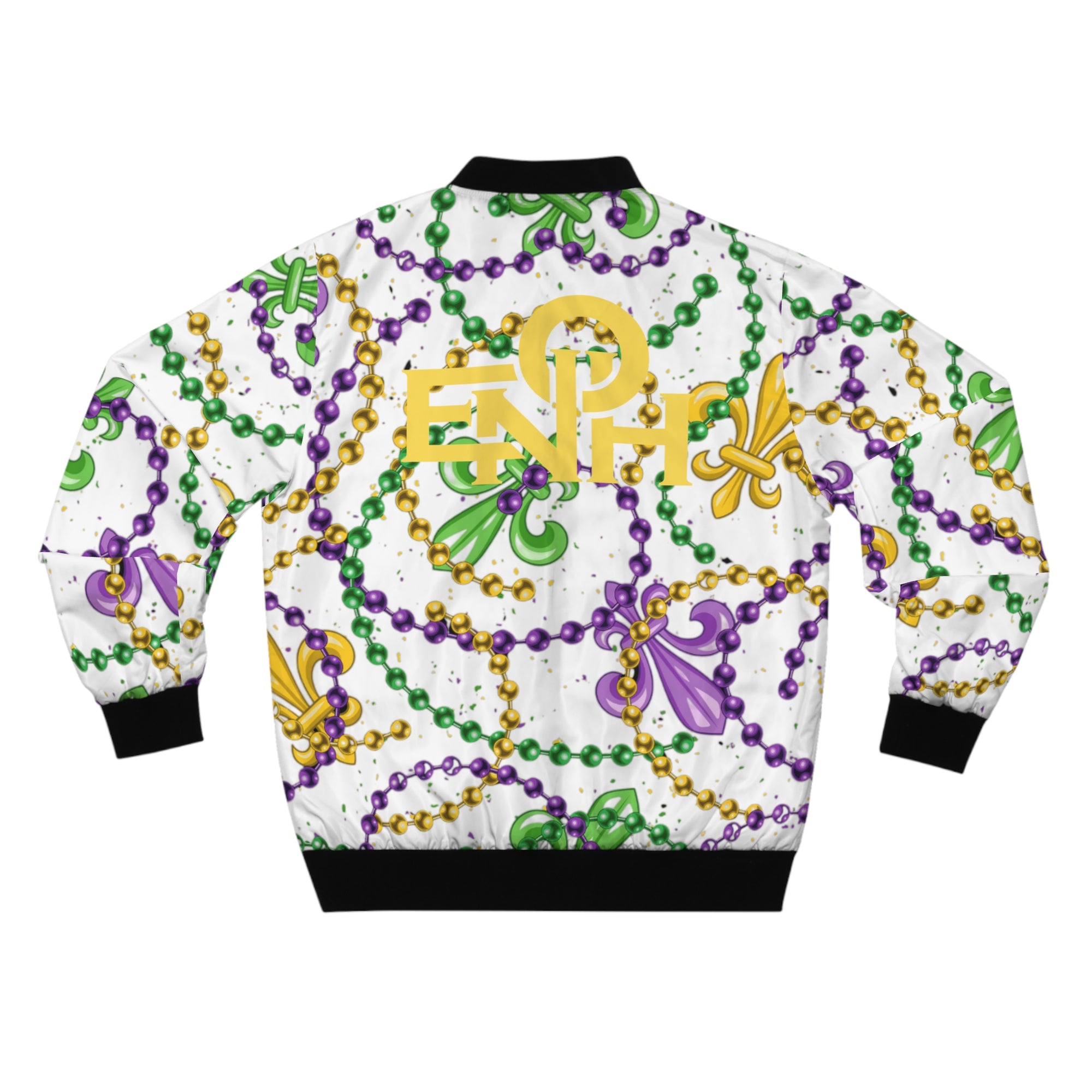 WHITE MARDI GRAS TIME BOMBER JACKET