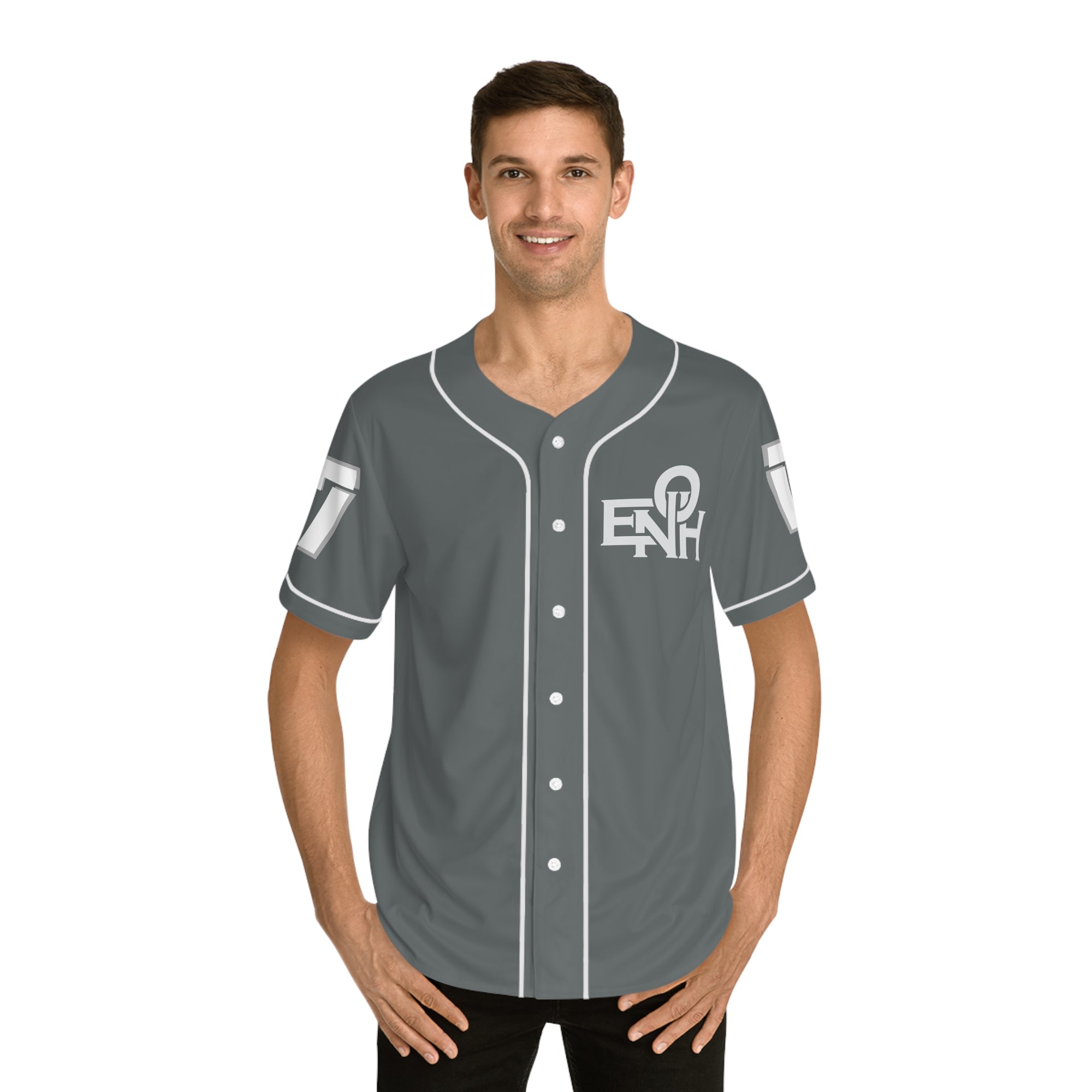 GREY/WHITE ENOH BASEBALL JERSEY