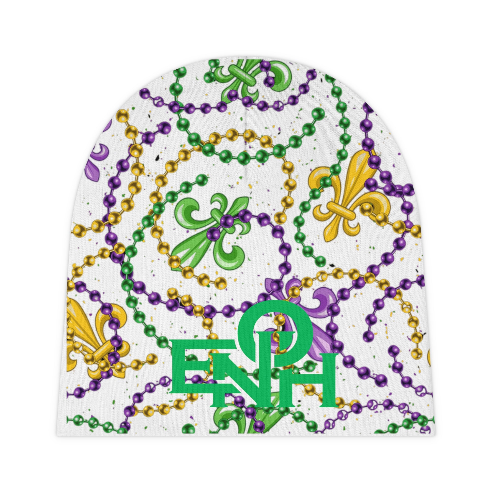 It's Mardi Gras Time Baby Beanie White